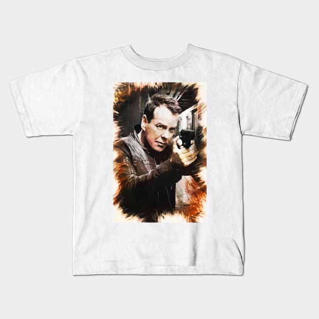 Jack Bauer Portrait Kids T-Shirt by Naumovski